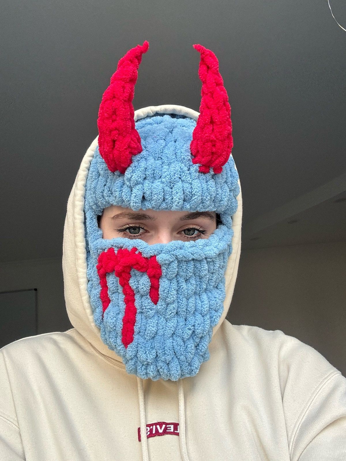 Handmade × Japanese Brand × Youths In Balaclava Handmade knitted balaclava devil style Size ONE SIZE - 1 Thumbnail