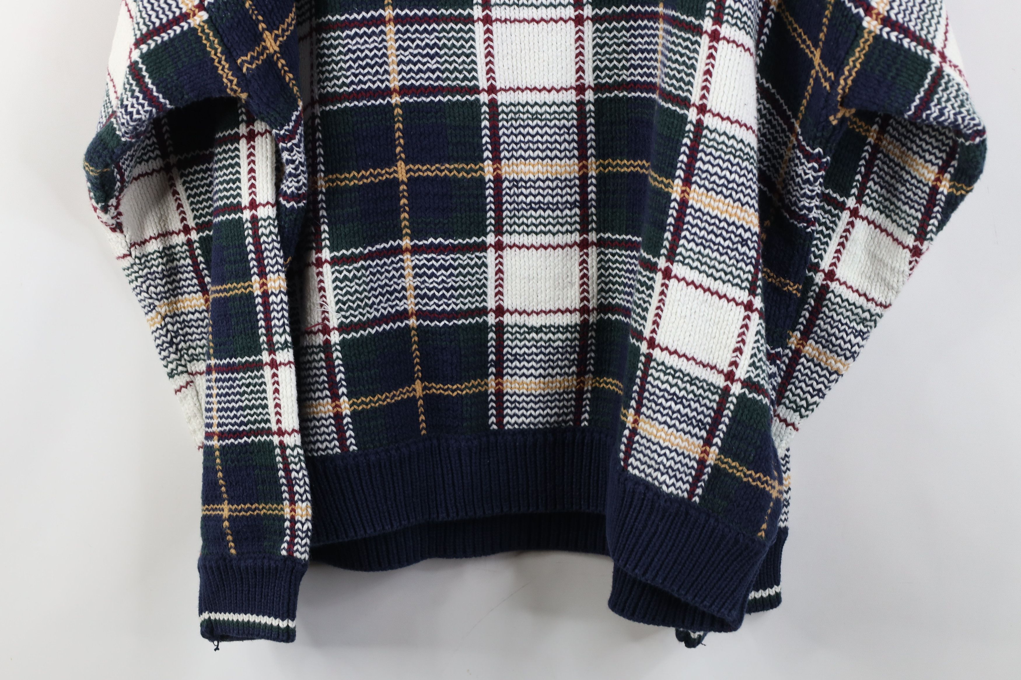 Vintage Vintage 90s Streetwear Cotton Knit Crewneck Sweater Plaid Size US L / EU 52-54 / 3 - 9 Thumbnail