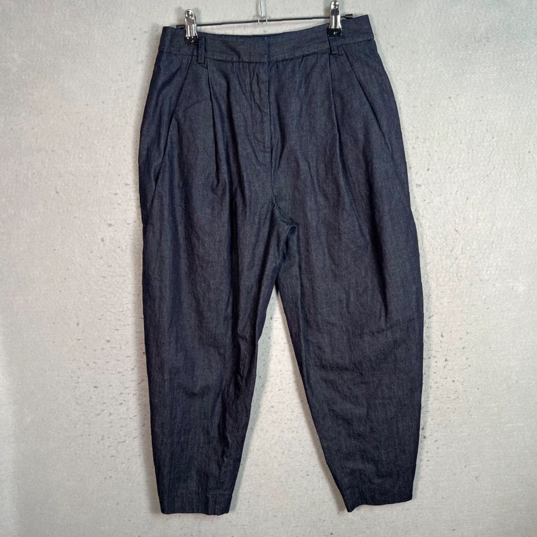 Vintage Elle Sasson Indigo Blue Pleated High Waist Tapered Pants 100% Cotton Size 36 / 4 Women's Regular Size 27" / US 4 / IT 40 - 2 Thumbnail