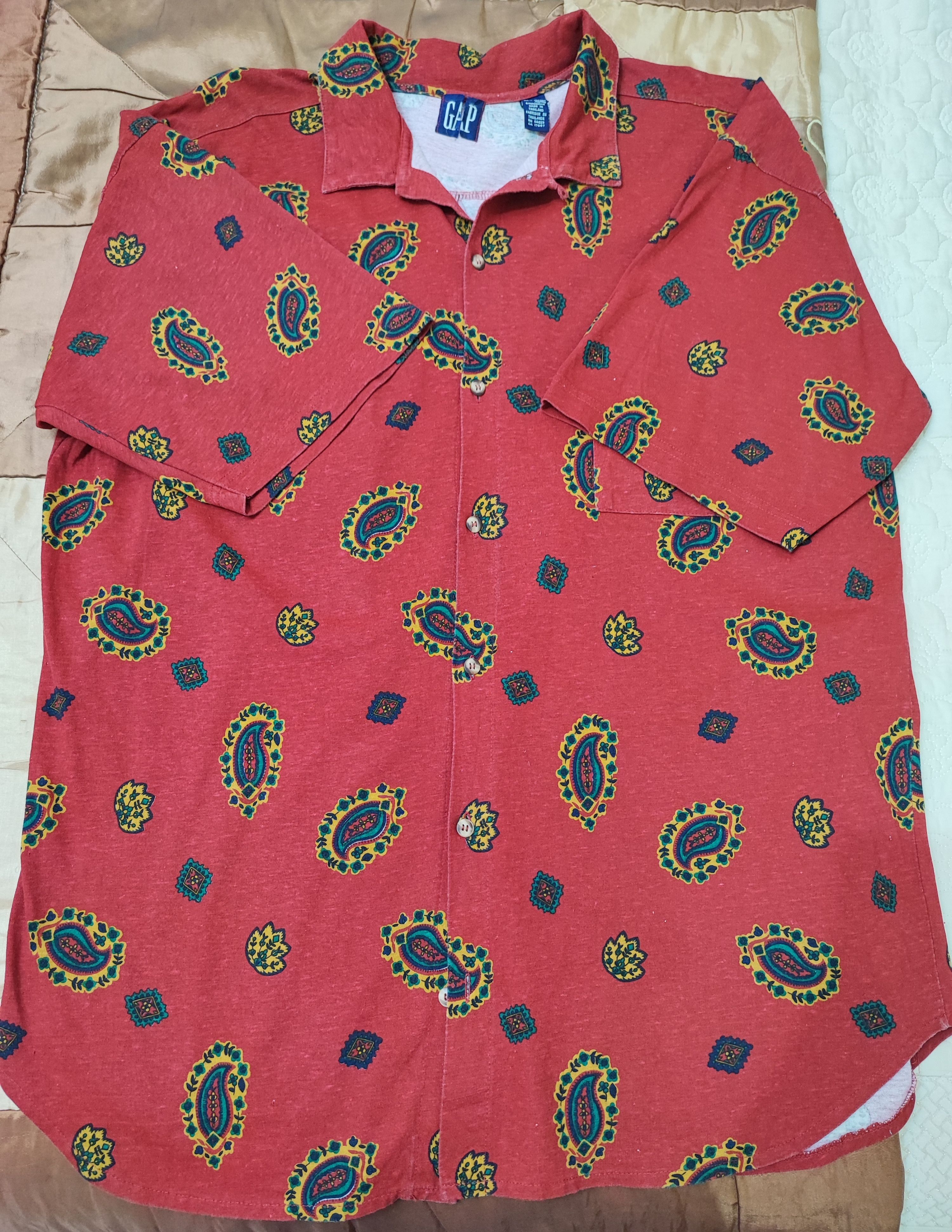 Gap Vintage 90's Gap Paisley Design short sleeve Shirt Size US XL / EU 56 / 4 - 4 Thumbnail