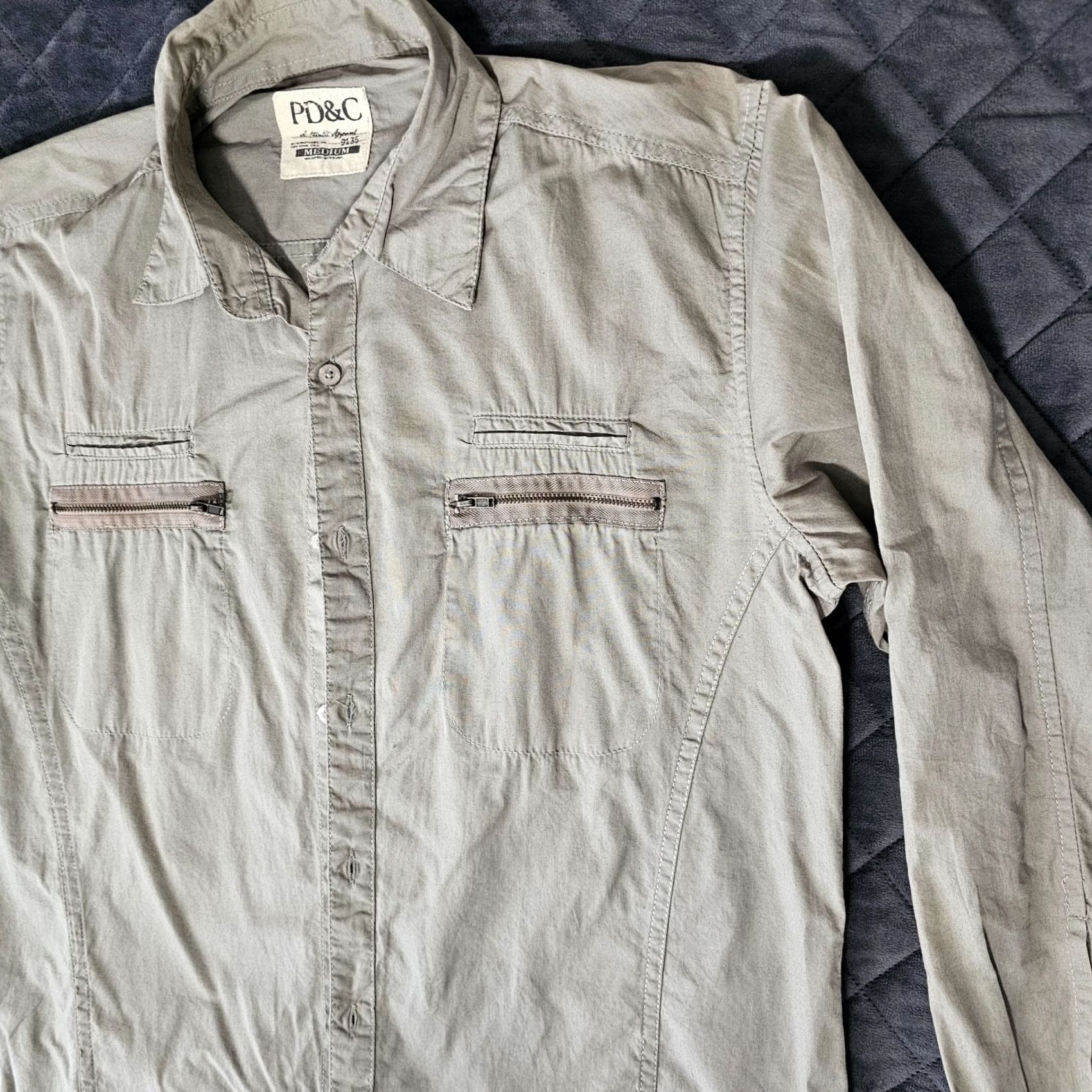 PD&C PD&C Button Up Shirt Size L Green Pockets Zipper Casual Long Sleeve Collared Pocketed Men Regular Fit Shirt Size US L / EU 52-54 / 3 - 3 Thumbnail