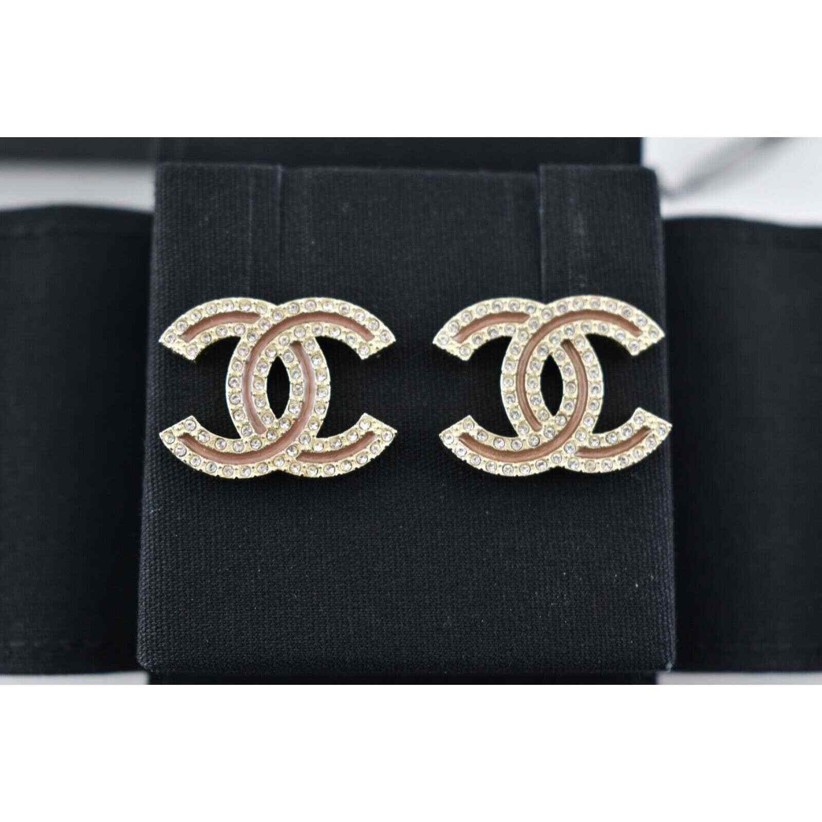 Chanel Chanel Gold Beige Crystal Dangle Statement Stud Earrings Size ONE SIZE - 5 Thumbnail
