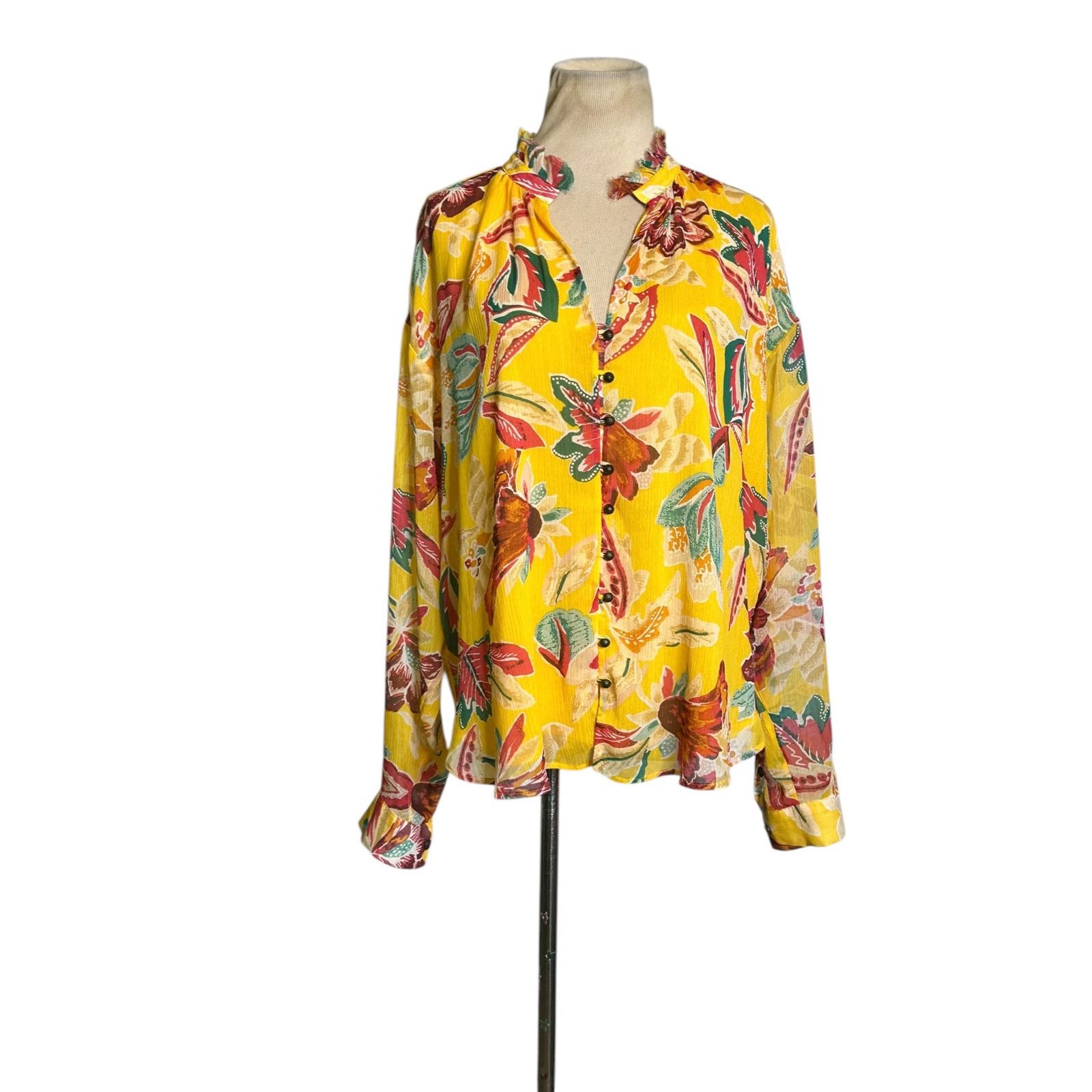 Anthropologie Pilcro yellow floral long sleeves blouse size 1X Size XL / US 12-14 / IT 48-50 - 13 Thumbnail