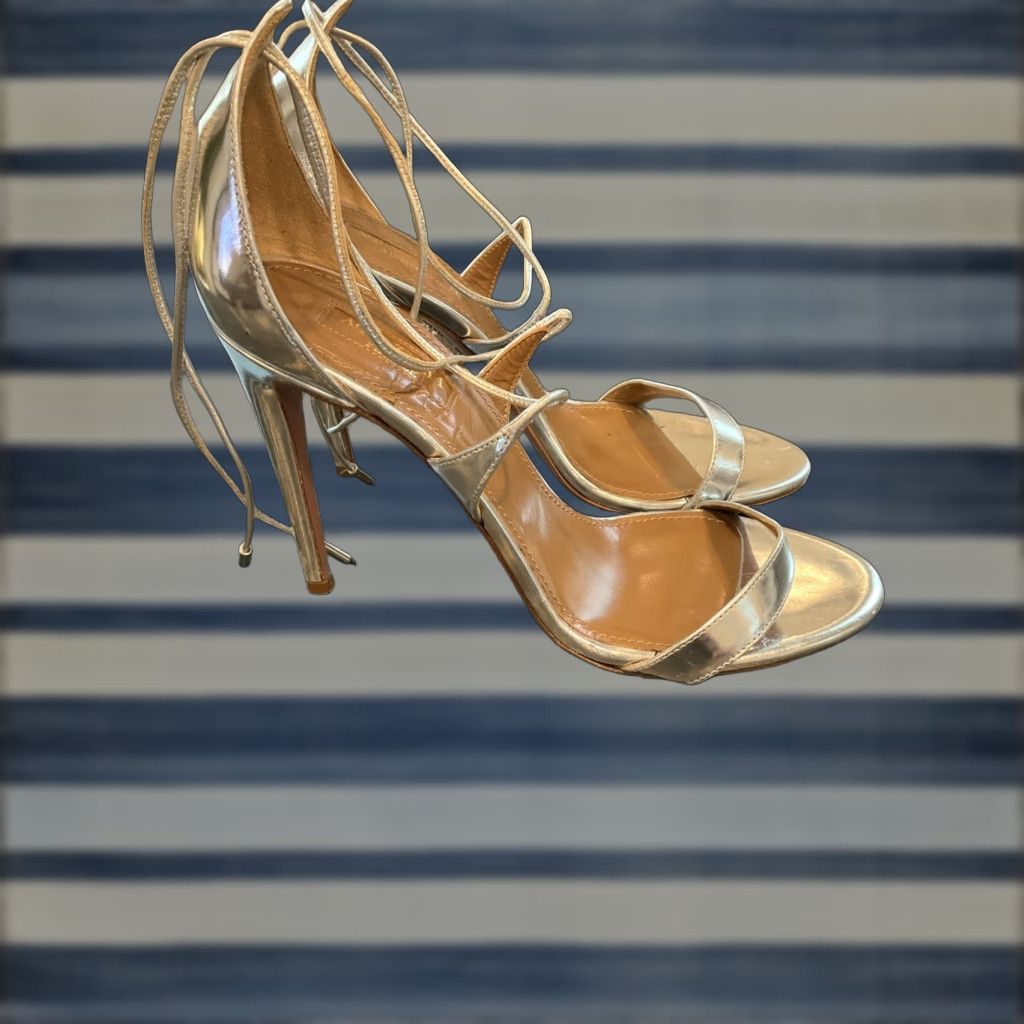 Aquazzura Aquazzura Sandal Main Selling Point Brand: Aquazzura, Model Linda 105 Silver Leather Ankle Tie High-Heel Sandals Size 39 US 8 Womens Men’s? Size US 8 / IT 38 - 1 Thumbnail