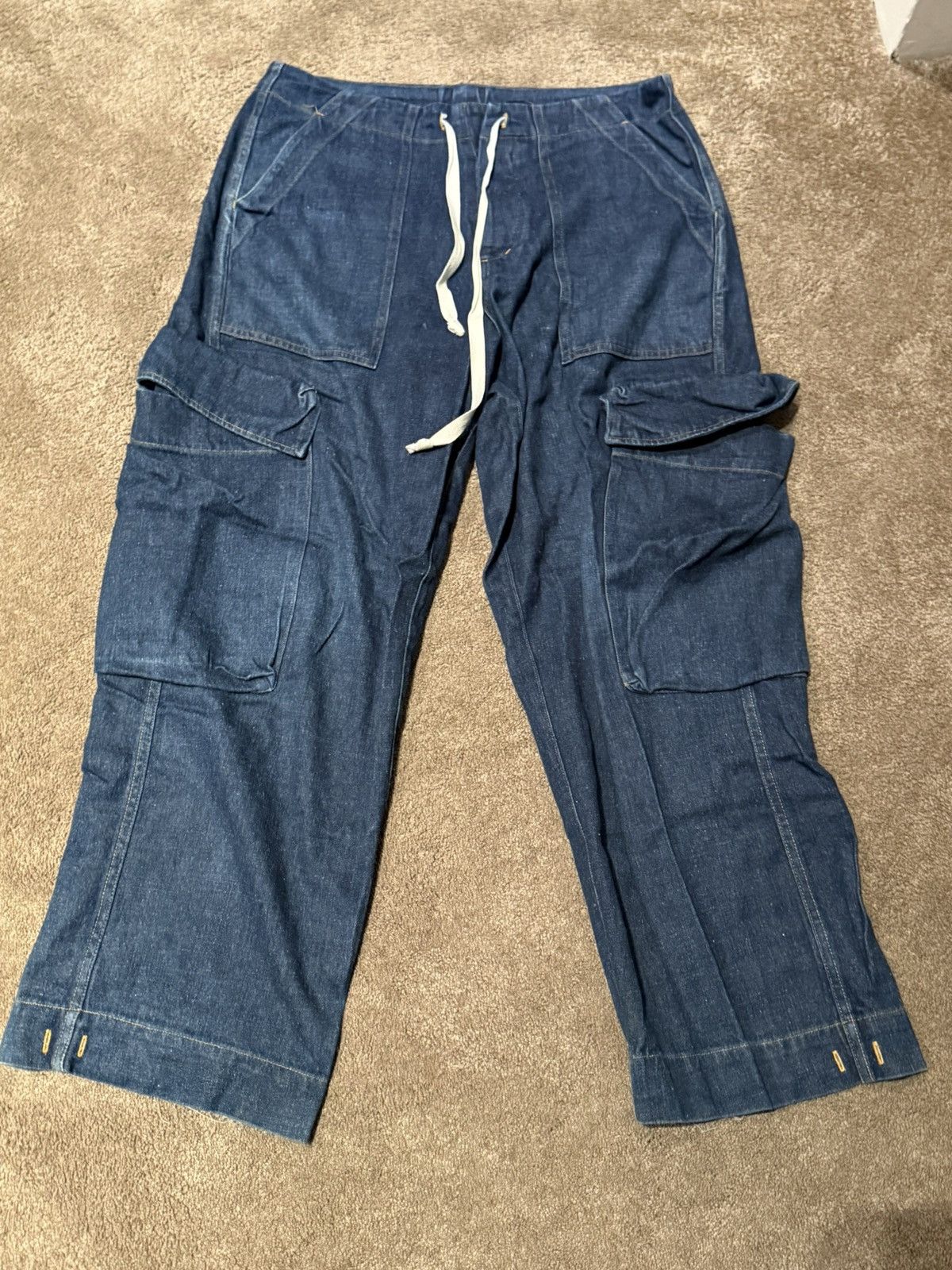 Greg Lauren Greg Lauren Denim Cargo Wide Drawstring Pants Size US 32 / EU 48 - 1 Thumbnail
