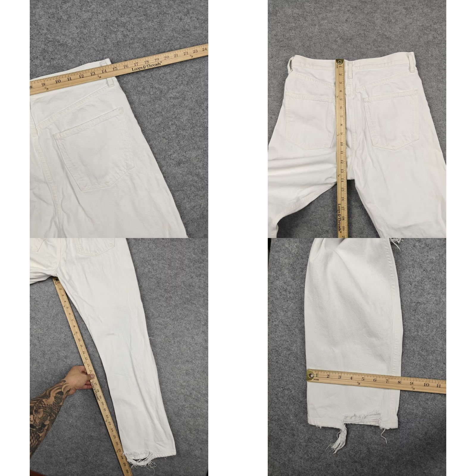 Agolde AGOLDE Jeans Womens 90s Mid Rise Loose Fit 27 White Light Wash Distressed Denim 5-Pocket Button, 100% Cotton, Vintage No, Fall, 28.5 Inseam, Womens Size 27" / US 4 / IT 40 - 8 Thumbnail
