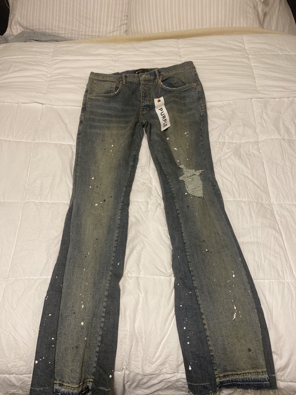 Purple jeans Double Panels Flare Destory