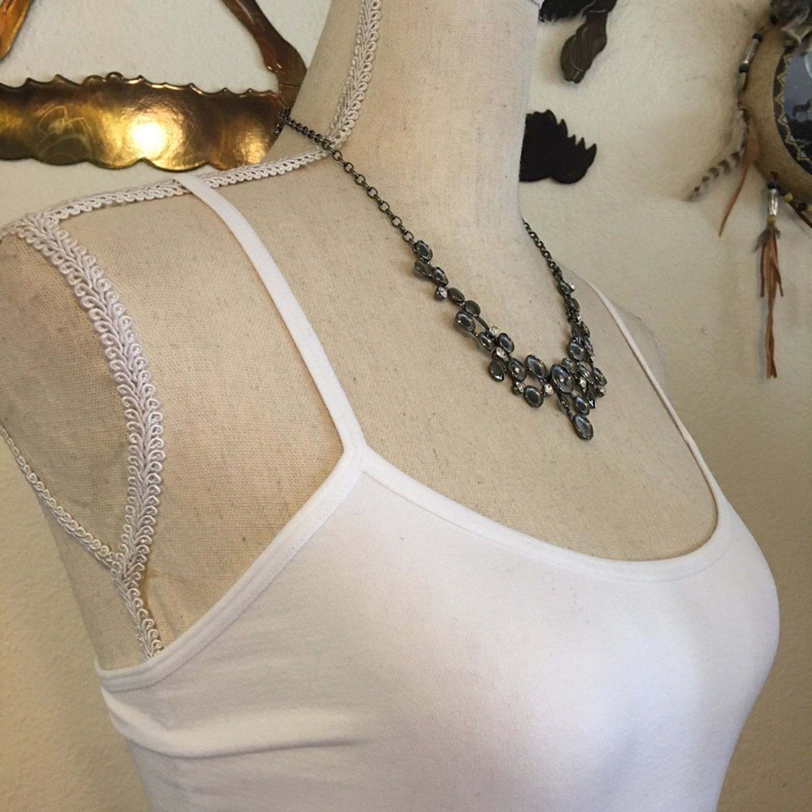 Jewelry Dark chrome chain link rhinestone accent necklace Size ONE SIZE - 2 Thumbnail