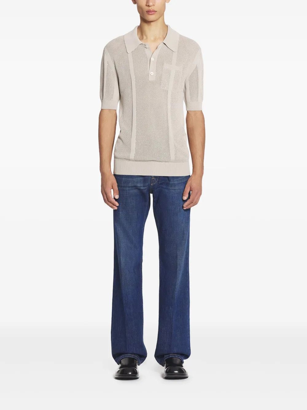 Lanvin oc11z0426 Open knit Polo Shirt in Light Beige Size US M / EU 48-50 / 2 - 4 Thumbnail