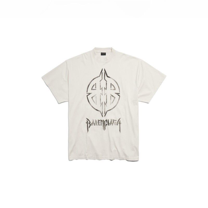 Balenciaga o1w1db11225 Metal BB Stencil T-Shirt Oversized in Ivory Size US L / EU 52-54 / 3 - 1 Thumbnail