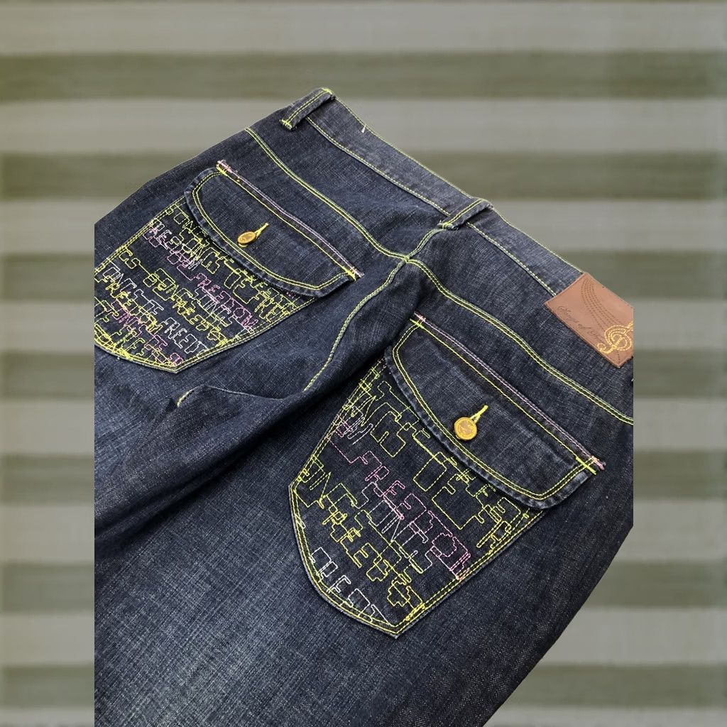 Vintage Songs of Freedom Jeans Men's 38x27.5 Button Fly Embroidered Hip Hop Denim Blue Straight Casual Buckle Bke Size US 38 / EU 54 - 1 Thumbnail