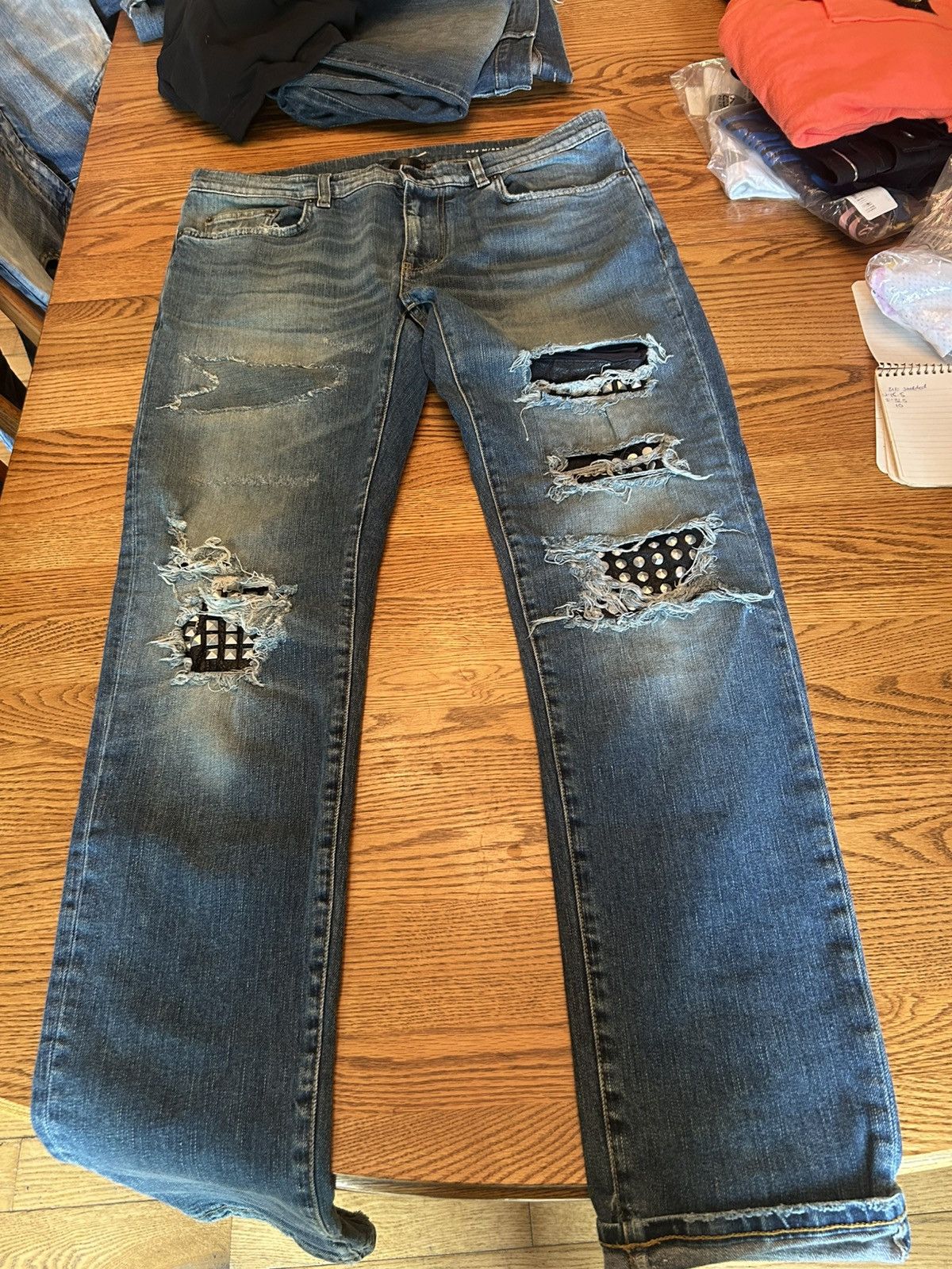 SS2016 Saint Laurent Studded Leather ‘D02’ Skinny Jeans