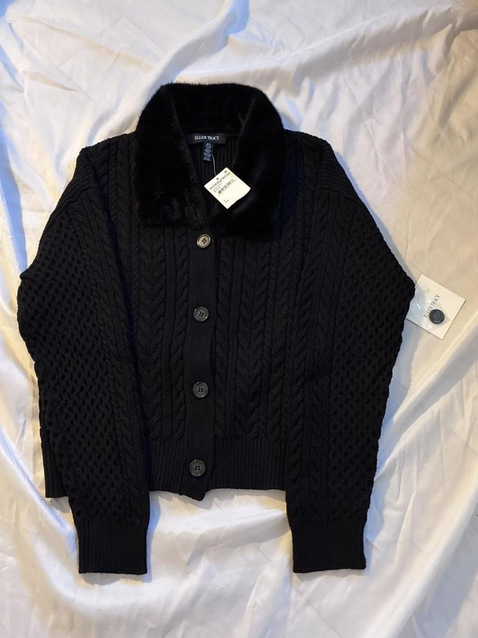 Ellen Tracy Ellen Tracy Cable-Knit Cardigan with Faux Fur Collar Size S / US 4 / IT 40 - 2 Thumbnail