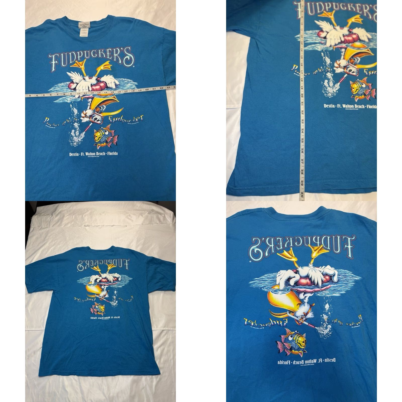 destin VINTAGE Fudpuckers Bar & Grill T-Shirt Double-Sided 1995 Graphic XL Men Blue 90s Shirt Size US XL / EU 56 / 4 - 8 Thumbnail