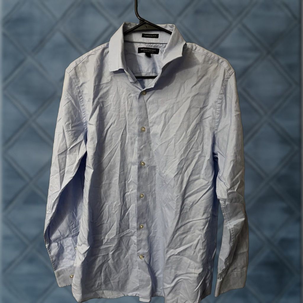 Banana Republic VINTAGE Banana Republic Shirt Mens M Blue Solid Long Sleeve Button-Up Camden Fit 120s Supima 80s 90s USA Size US M / EU 48-50 / 2 - 1 Thumbnail