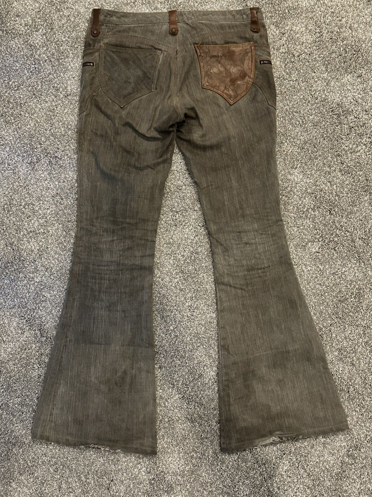 Obelisk Obelisk Y2K Flare Denim Leather patched Size US 33 - 1 Thumbnail
