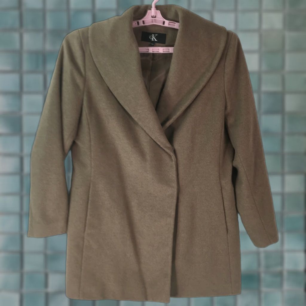 Calvin Klein Calvin Klein Womens Coat Wool Blend Beige Medium Long Sleeve Overcoat Size M / US 6-8 / IT 42-44 - 1 Thumbnail