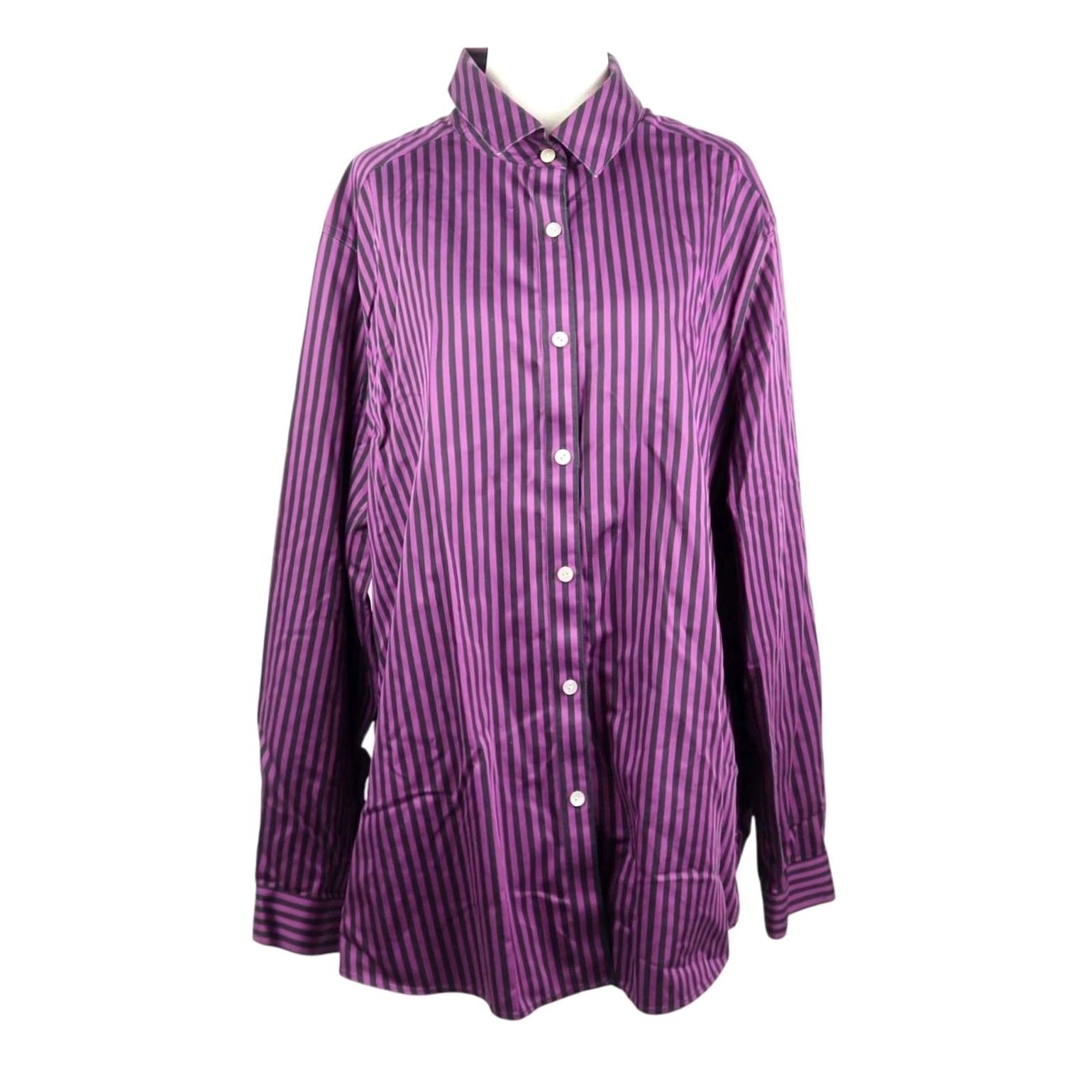 Vintage VINTAGE Foxcroft Striped Button-Down Oxford Shirt 20W Womens Long Sleeve Purple Black 100% Cotton Size 3XL / US 20-22 - 2 Thumbnail