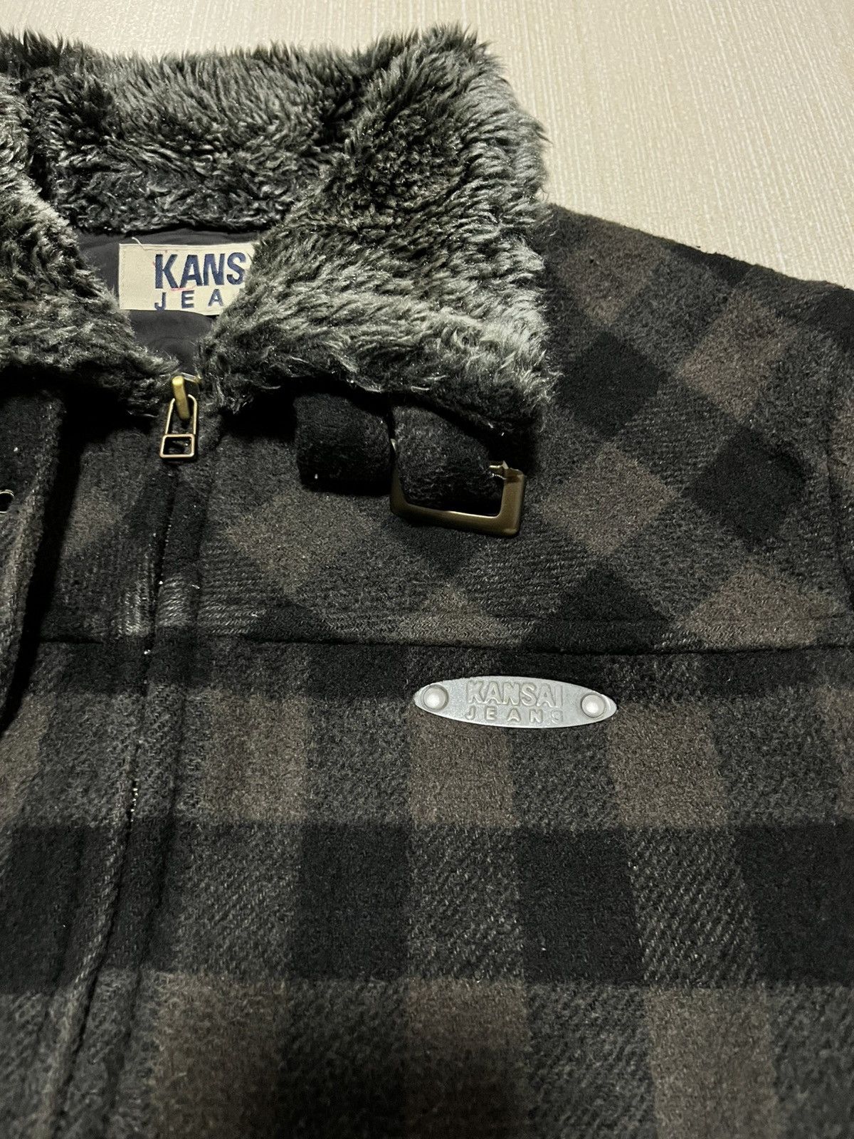 Kansai Yamamoto Vintage Kansai Yamamoto Fur Collared Plaid Jacket Size US M / EU 48-50 / 2 - 4 Thumbnail