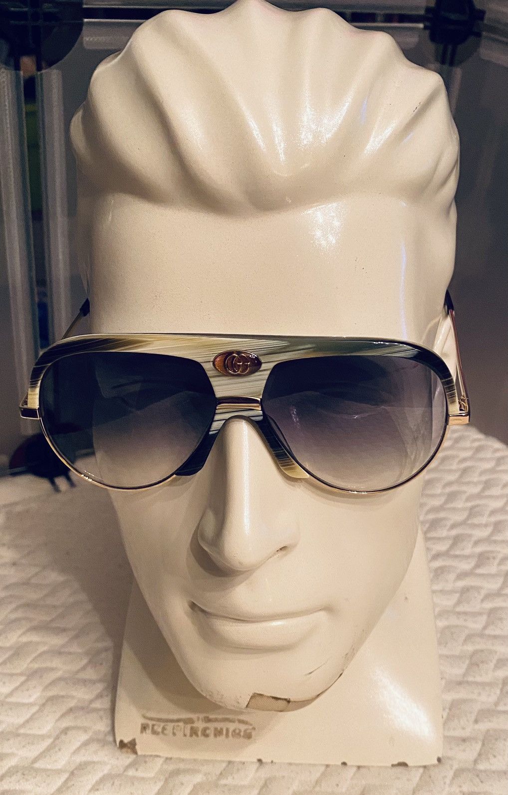 Gucci Gucci 🇯🇵 Grey/Moss Resin Amber GG Inlay Bridge Metal Gold NEW Size ONE SIZE - 11 Thumbnail