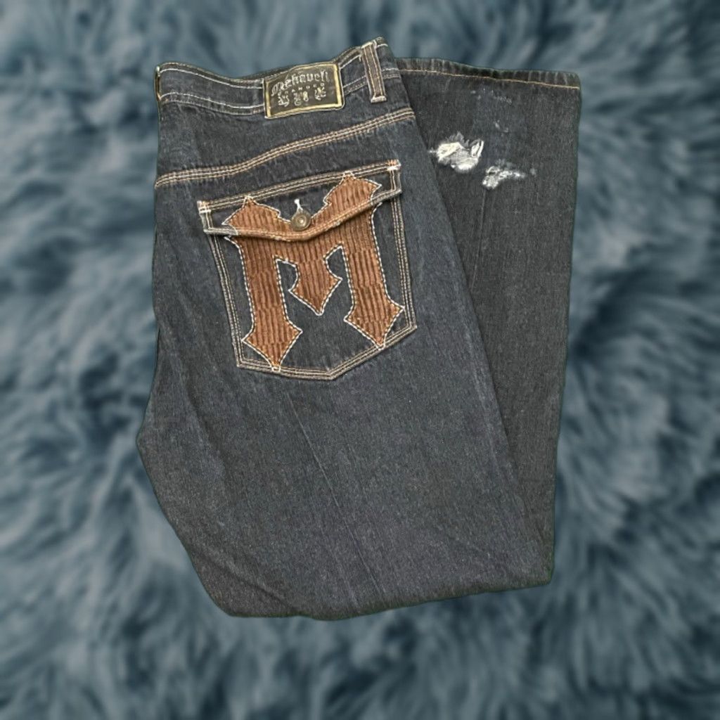 Vintage VINTAGE Makaveli Tupac Hip Hop Baggy Skater Grunge Jeans VTG Mens Size 42 42x31 Distressed Wide-Leg Dark Blue Size US 42 / EU 58 - 1 Thumbnail