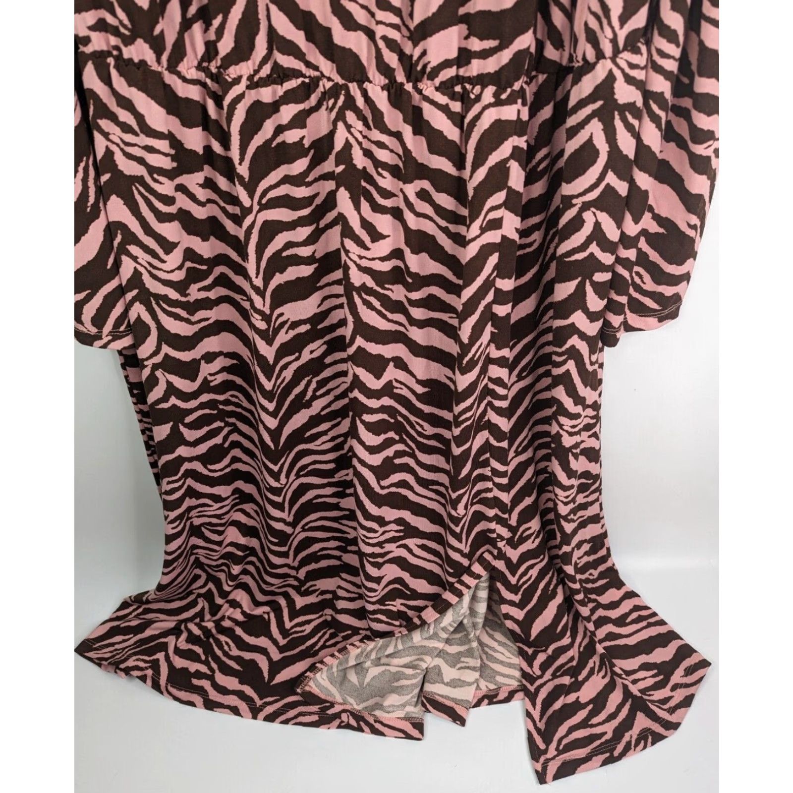 Vintage Eloquii Women’s Plus Size 22/24 Pink Brown Animal Print Scarf Neck Dress NWT Size 3XL / US 20-22 - 3 Thumbnail