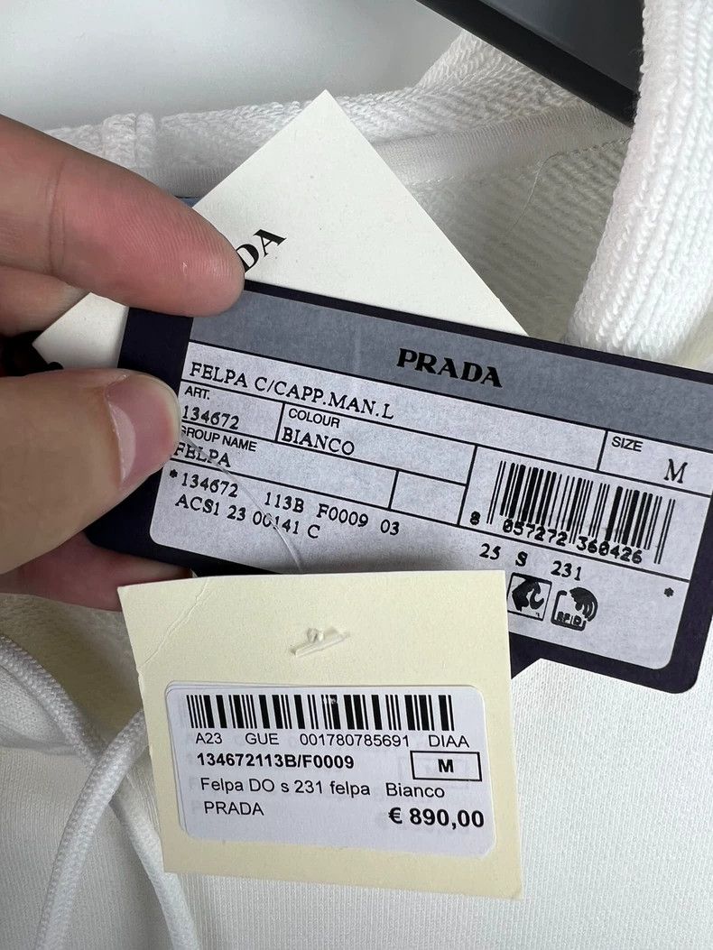 Prada Prada White inverted triangle logo hoodie Size M / US 6-8 / IT 42-44 - 5 Thumbnail
