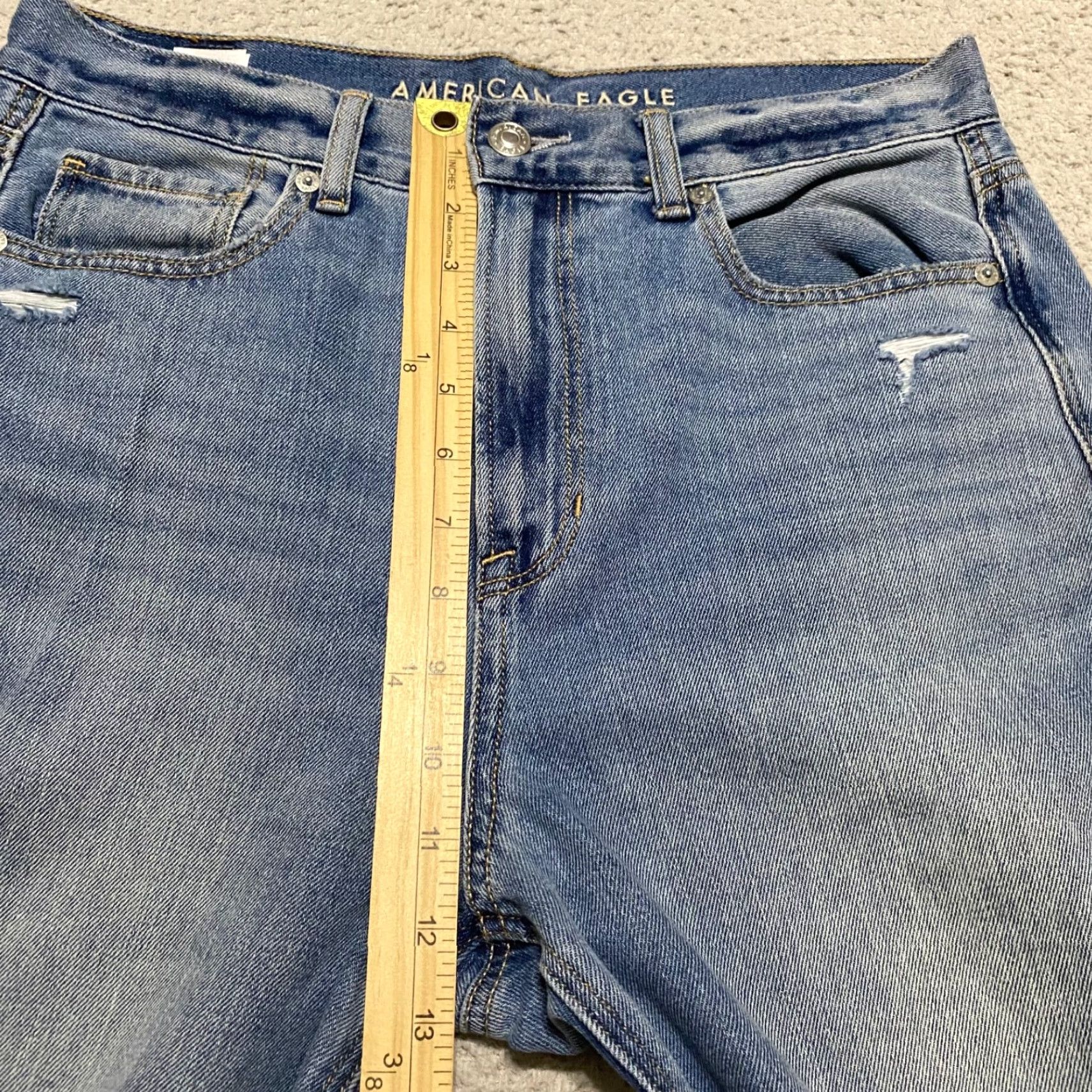 American Eagle Outfitters American Eagle Jeans Womens 8P Blue Denim Straight Distress High Rise Mom Petite Size 30" / US 8 / IT 44 - 7 Thumbnail