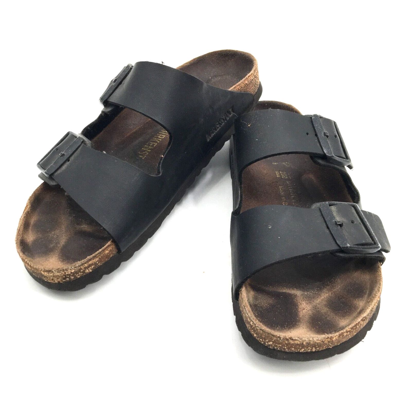 image of Birkenstock Vegan Arizona 2 Strap Sandals Black Narrow Width Boho Hippy 39 8 in White, Women's