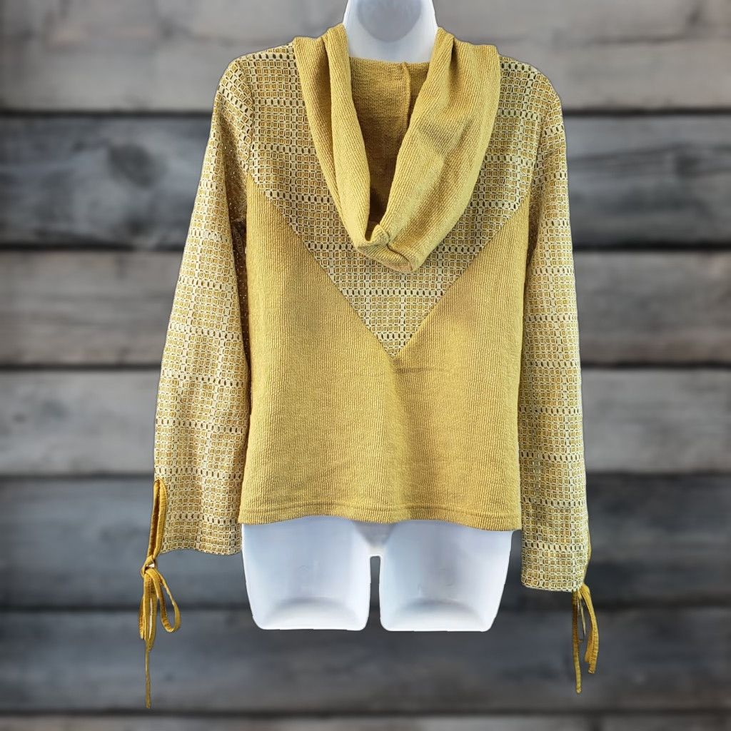 Vintage Anama Womens Woven Plaid Panel Hoodie Sz Medium Gold Long Sleeve Cotton Blend Size M / US 6-8 / IT 42-44 - 1 Thumbnail