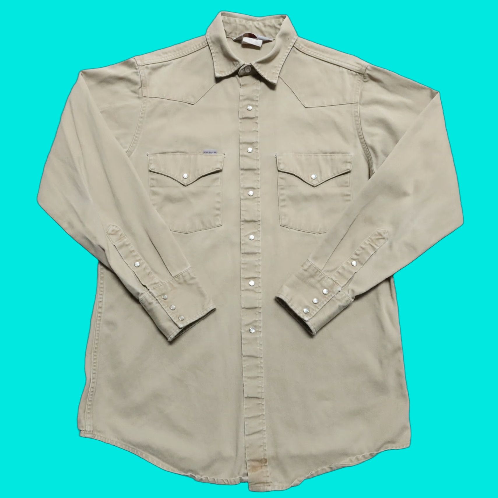 Carhartt VINTAGE Carhartt Distressed Pearl Snap Western Work Shirt Mens Shirt 16 1/2 Tan Size US L / EU 52-54 / 3 - 1 Thumbnail