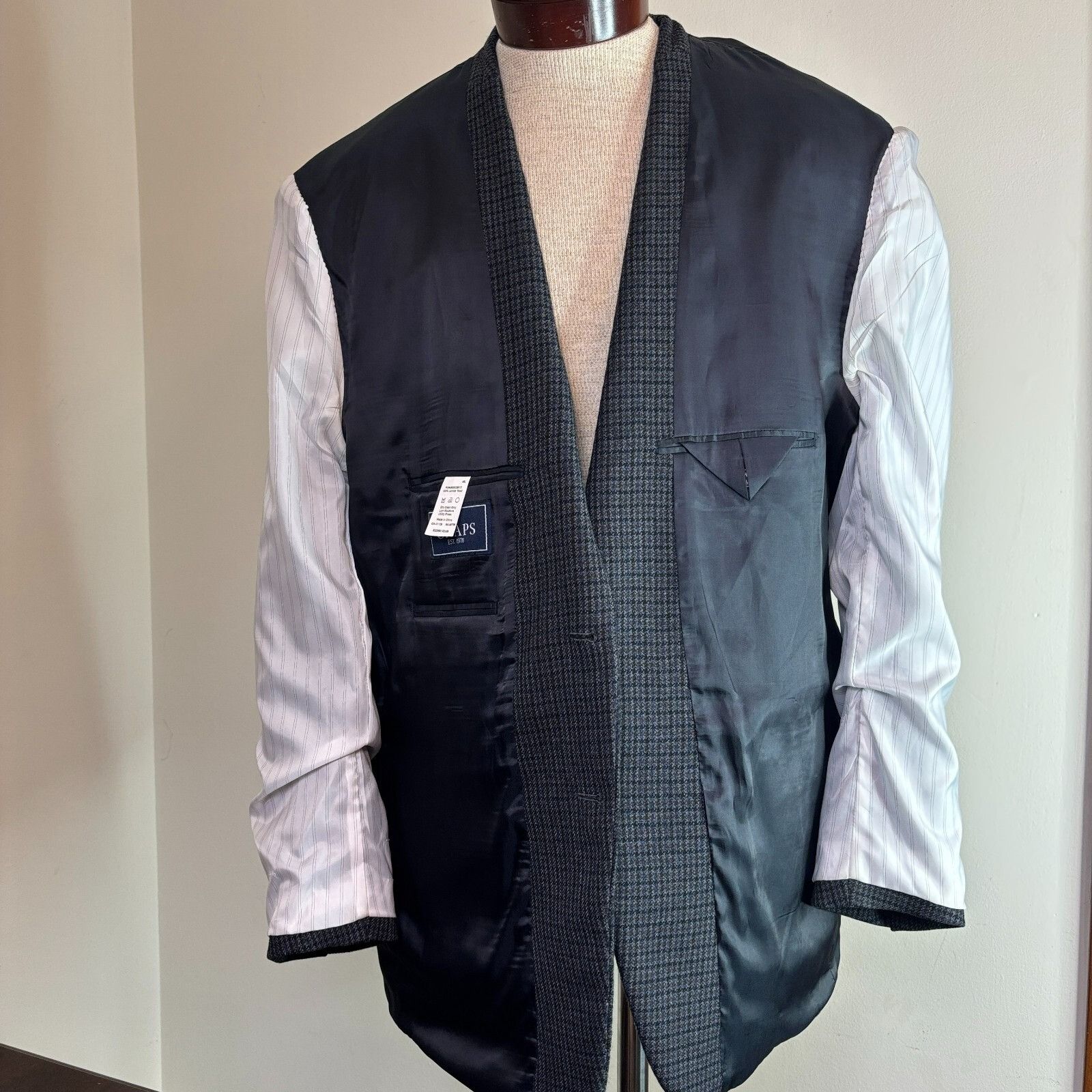 Chaps CHAPS 48L Houndstooth Sport Coat Blazer 100% Lambswool Blue Size 48R - 7 Thumbnail