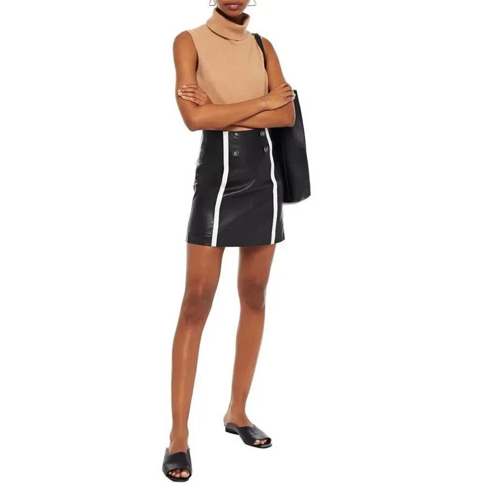 Sandro Sandro Gansia Button-Embellished Striped Leather Mini Skirt Size 28" / US 6 / IT 42 - 1 Thumbnail