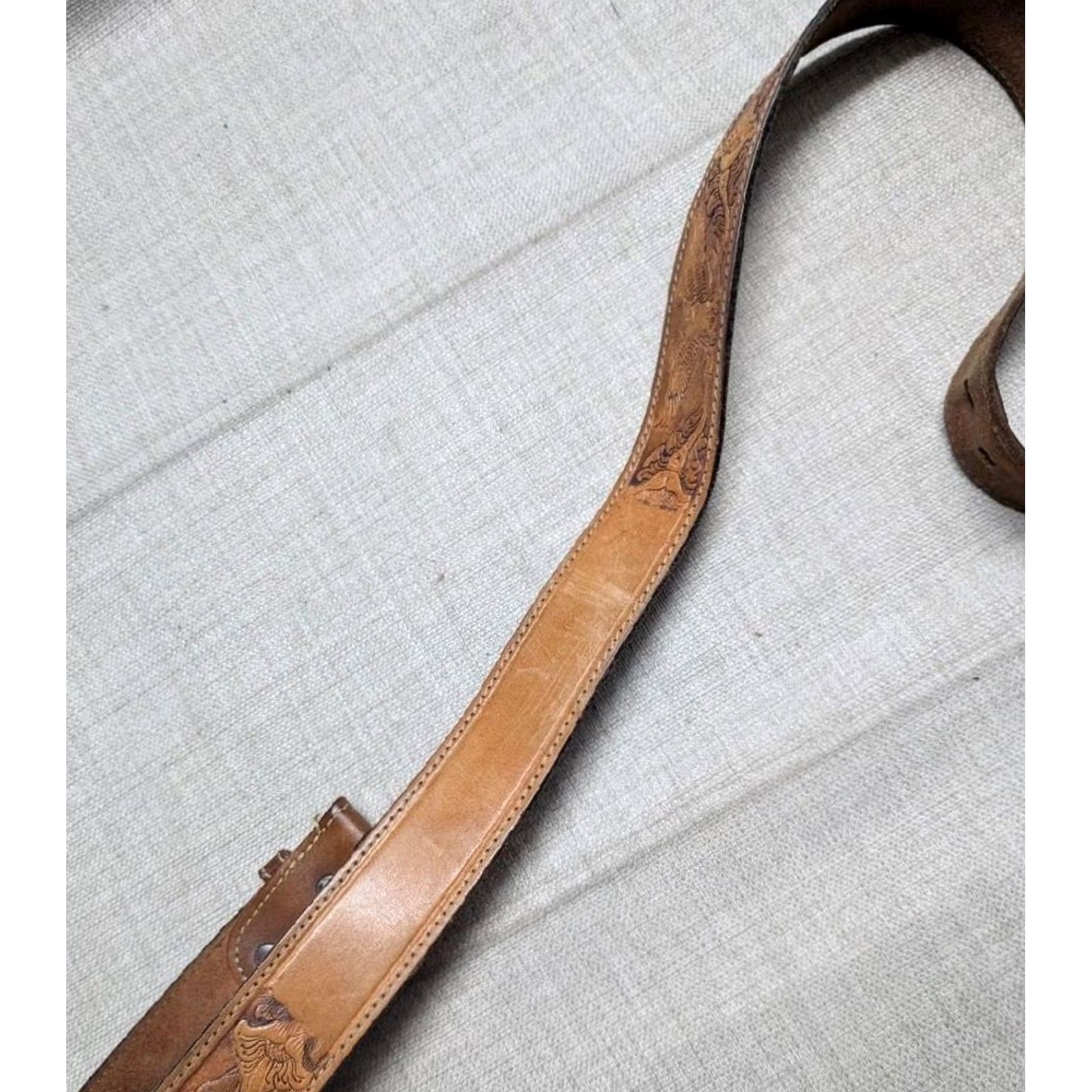 Vintage VINTAGE Chambers Western Belt Belt 38 brown Eagle cowhide leather floral Buckle Western Mens Size 38 - 7 Thumbnail