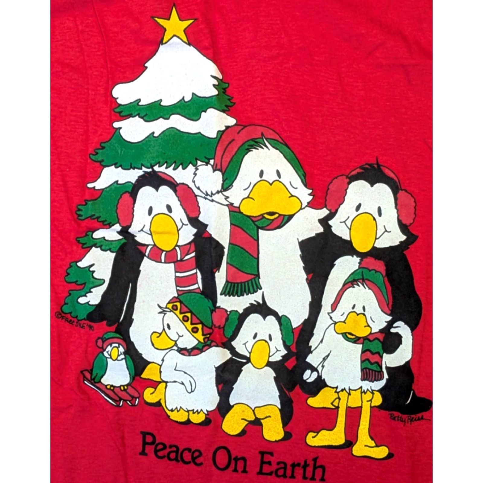 Reiss VINTAGE Patty Reiss Night Shirt Shirt Women One Size Red Christmas Penguins Peace on Earth Holiday Magic NWT Size ONE SIZE - 4 Thumbnail