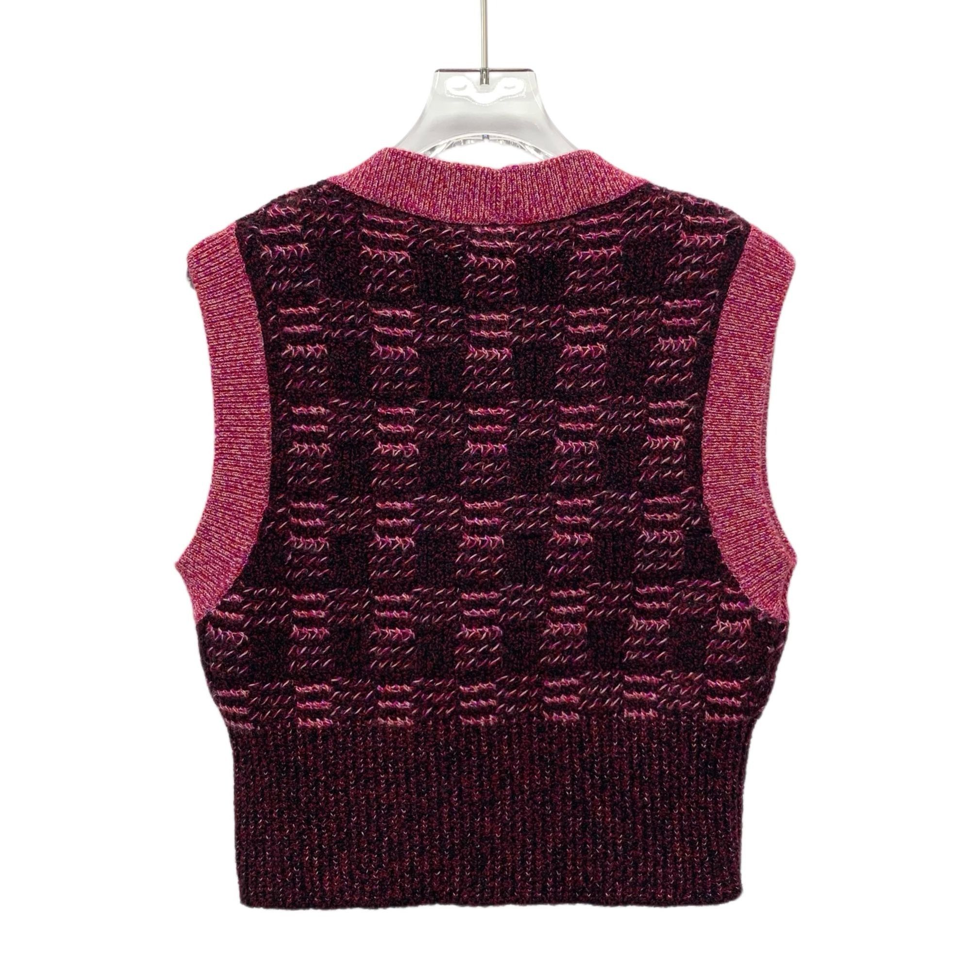 Chanel Chanel Rose Red Checkered Cashmere & Wool Blend V-Neck Knitt Size S / US 4 / IT 40 - 8 Thumbnail