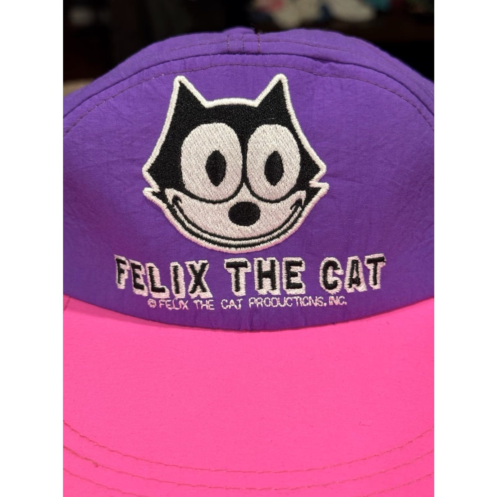 Vintage VINTAGE Felix The Cat 90s Nylon Strapback Hat Cap Purple & Pink TG Australia 5 Panel Adjustable One Size Mens Size ONE SIZE - 2 Thumbnail