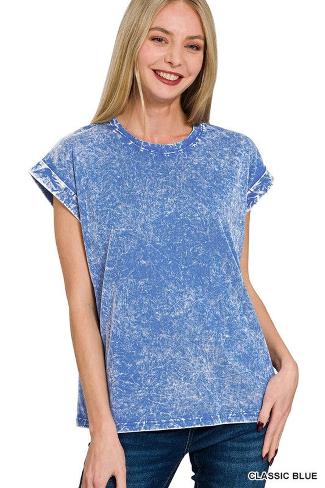 Other Crinkle Wash Cotton Folded Sleeve Top Relaxed Fit by Zenana Size S / US 4 / IT 40 - 6 Thumbnail