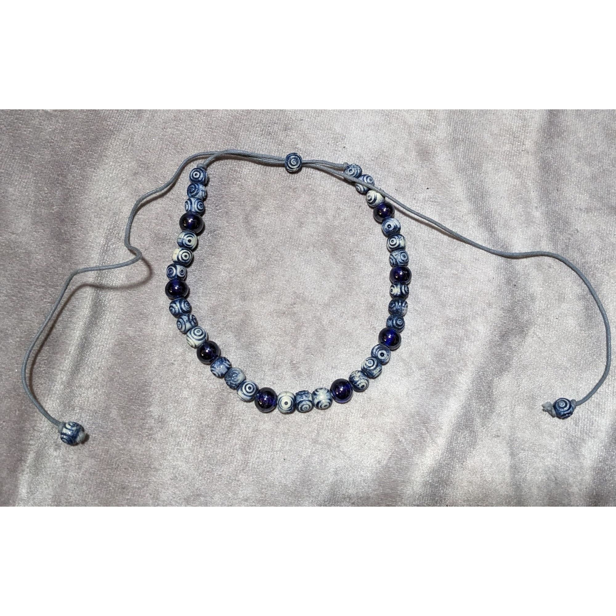 Other Retro Blue And White Beaded Cord Necklace Size ONE SIZE - 8 Thumbnail
