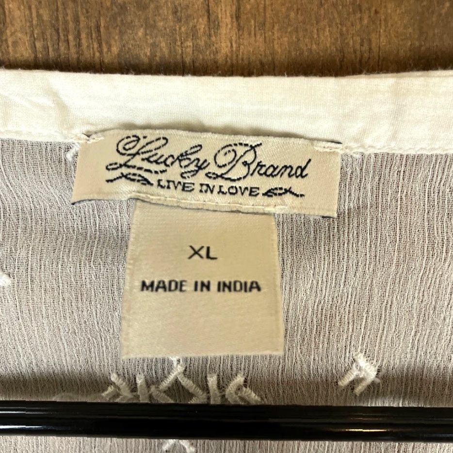Lucky Brand Lucky Brand Tank Top Womens Ivory Sheer Embroidered Button V-Neck XL Blouse Sleeveless Knit Polyester Casual Boho Solid Lightweight Women Size XL / US 12-14 / IT 48-50 - 6 Thumbnail