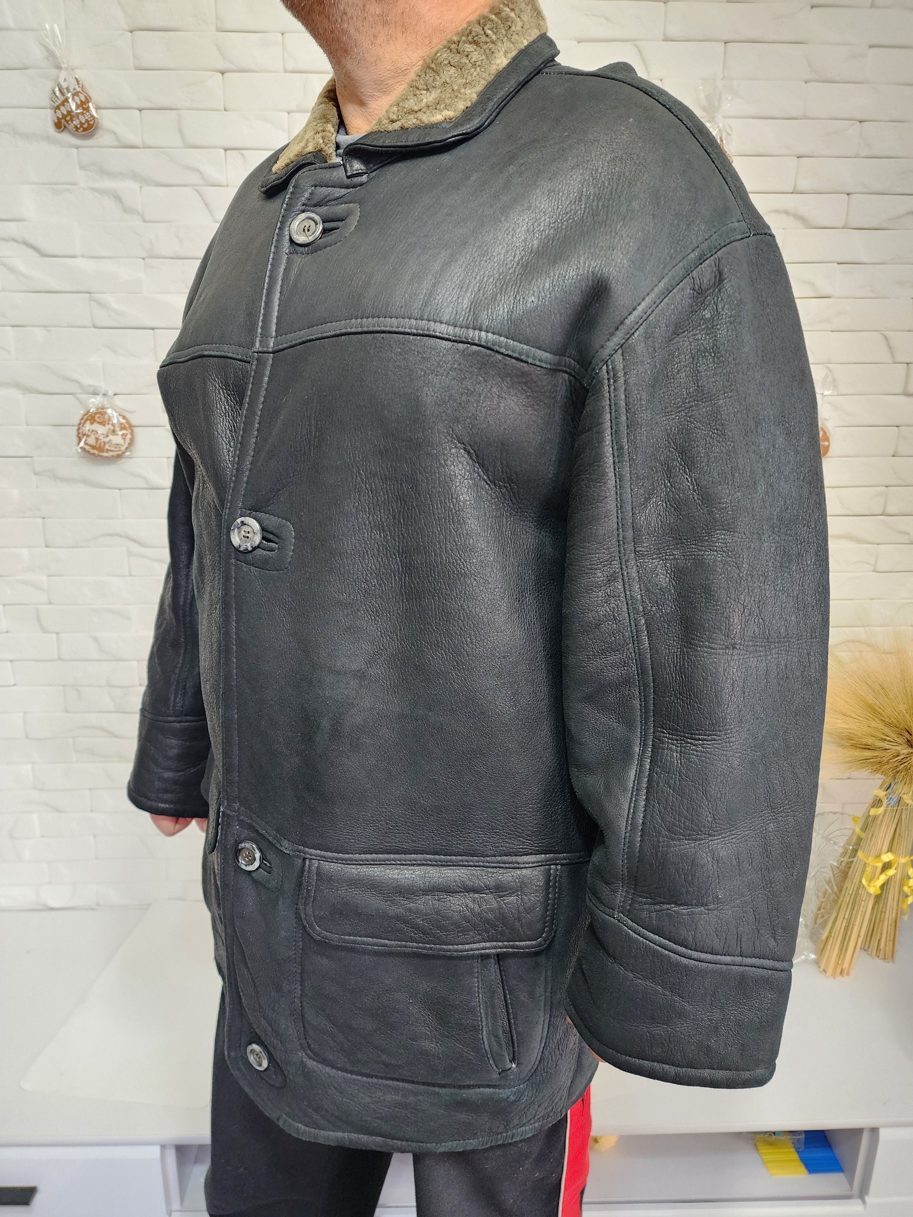 Furla Men's Black Sheepskin Coat: Genuine Fur, Button Closure Size US L / EU 52-54 / 3 - 2 Thumbnail
