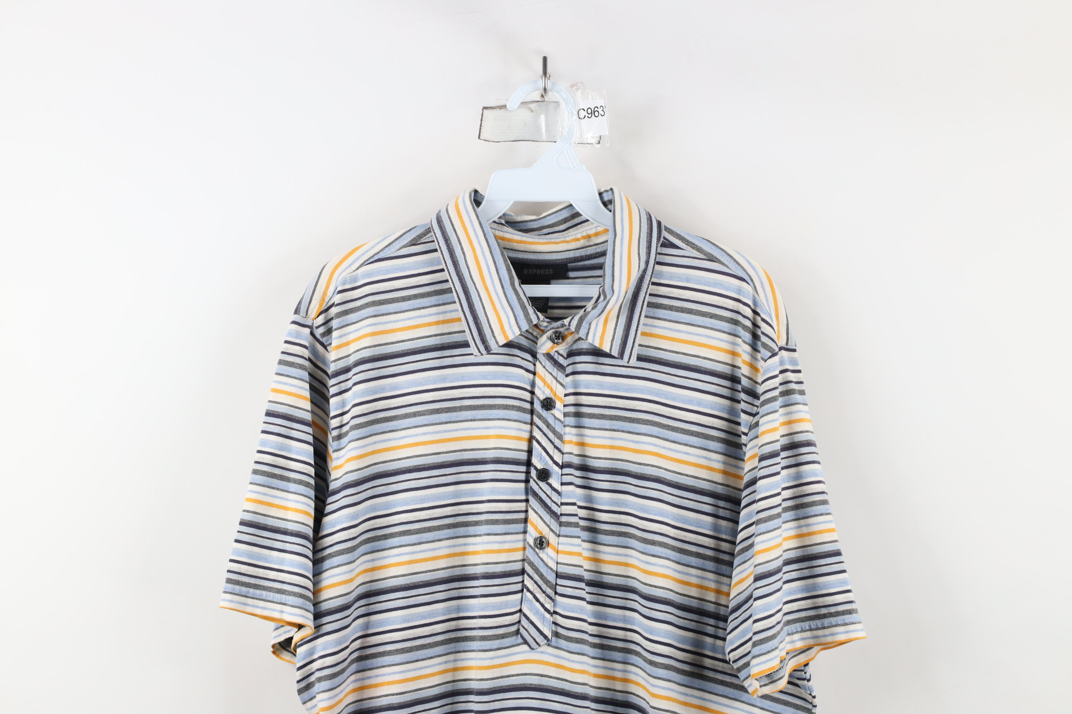 Express × Vintage Vintage Express Rainbow Striped Knit Collared Polo Shirt Size US XL / EU 56 / 4 - 2 Thumbnail