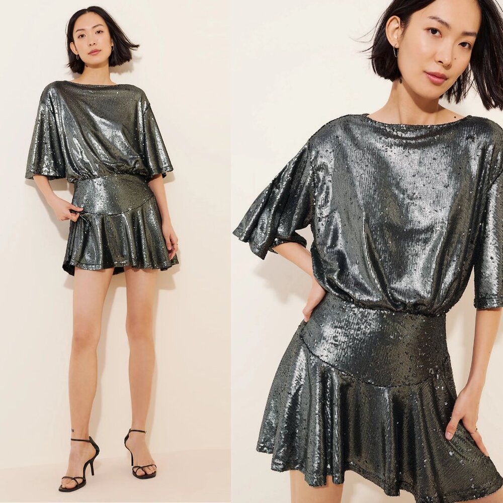 Free People Free People Manuka Sequin Mini Silver Dress Size XS Size XS / US 0-2 / IT 36-38 - 1 Thumbnail