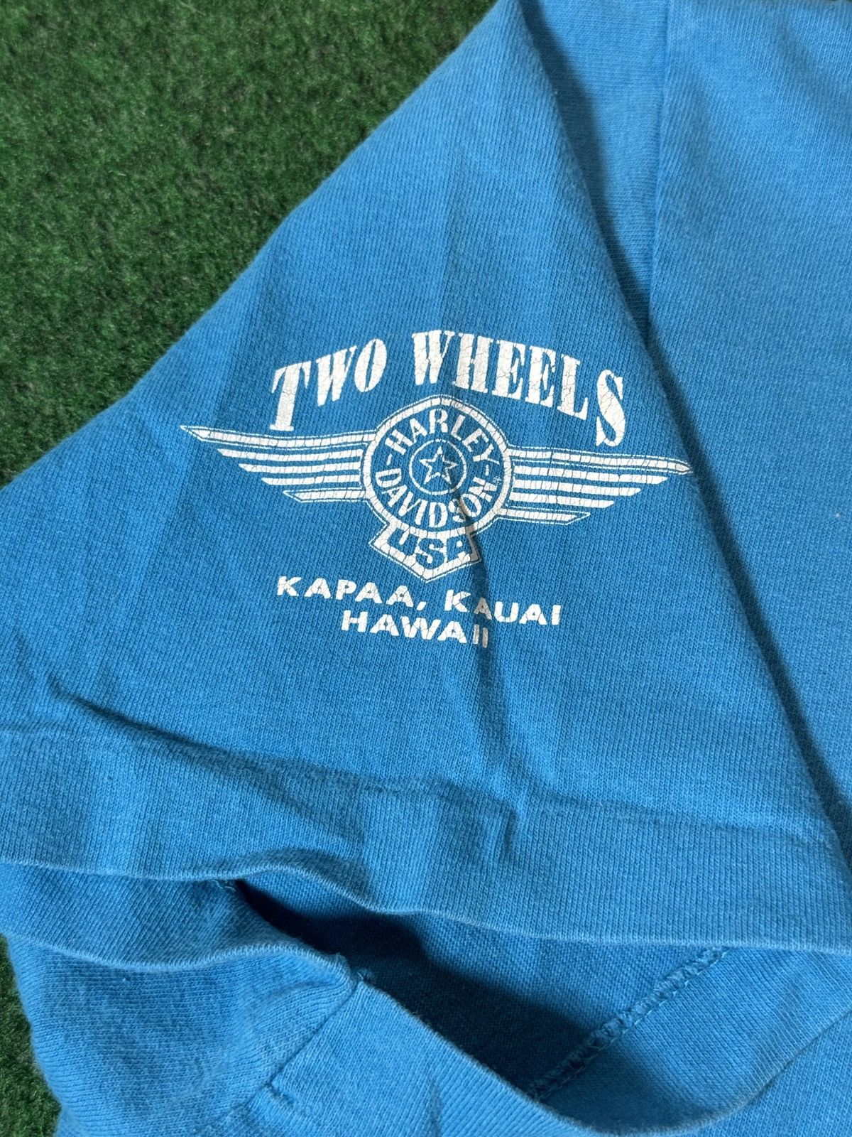 Harley Davidson × Vintage Vintage 90s Harley Davidson RARE Kauai Hawaii Blue T Shirt Size US L / EU 52-54 / 3 - 3 Thumbnail