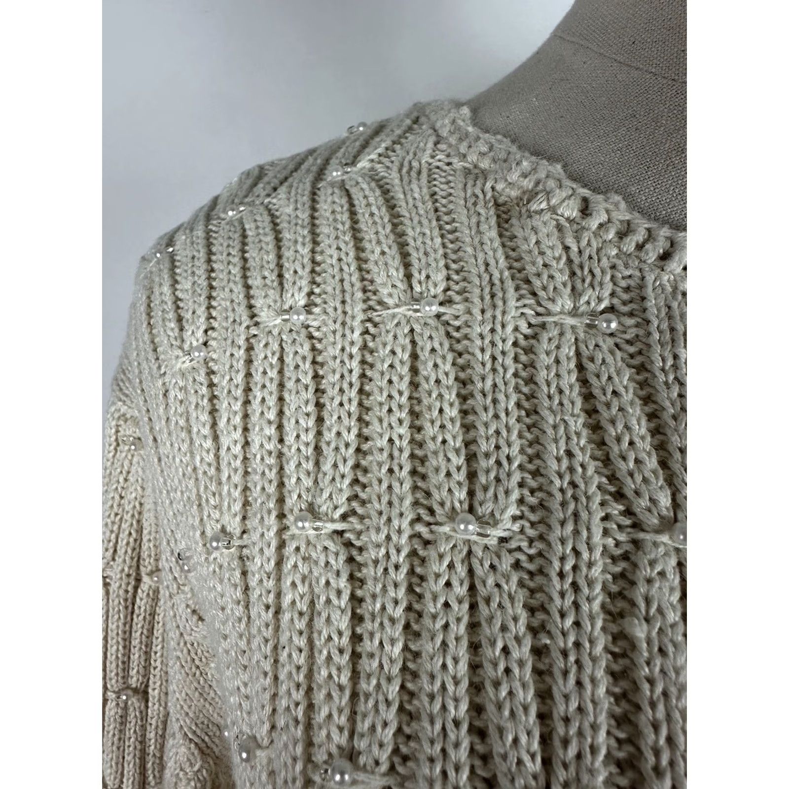 Vintage VINTAGE Capacity Ivory Cotton Beaded Pullover Sweater Womens Small 90s Bohemian Retro Knit - Womens Size S / US 4 / IT 40 - 4 Thumbnail
