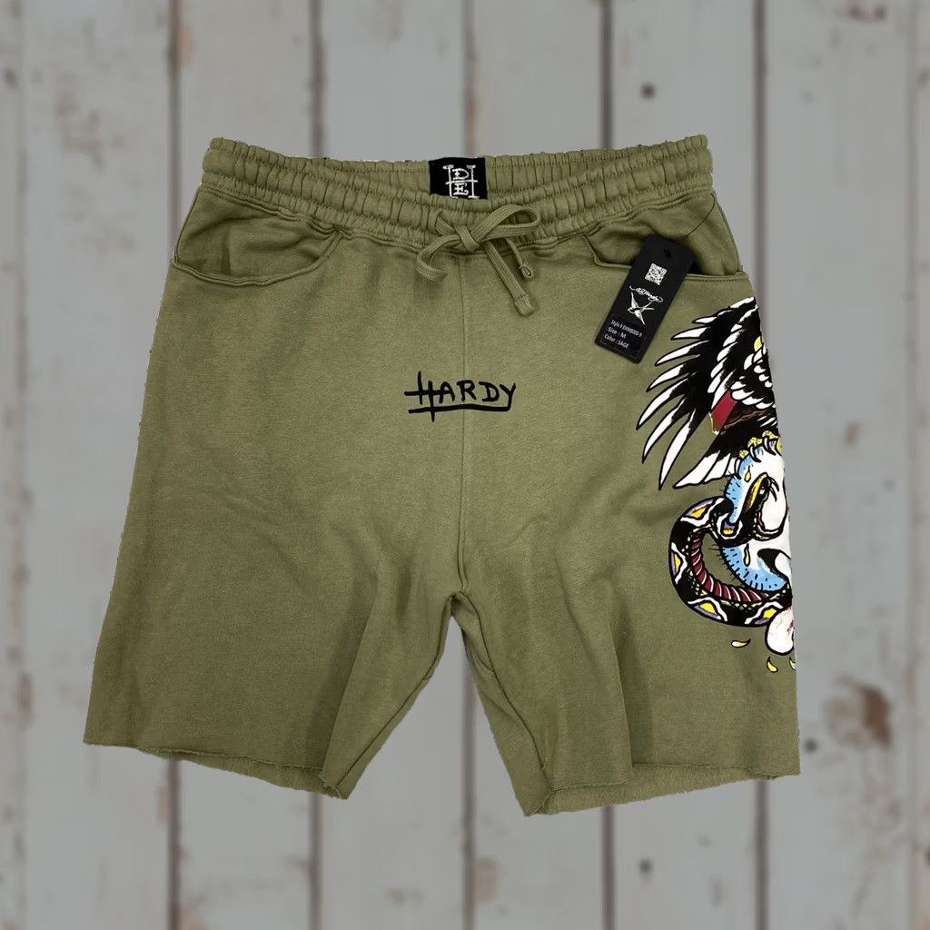 Ed Hardy ED HARDY Battle Skull Snake Eagle Fleece Sweat Shorts Green Mens M New Size US 31 - 1 Thumbnail