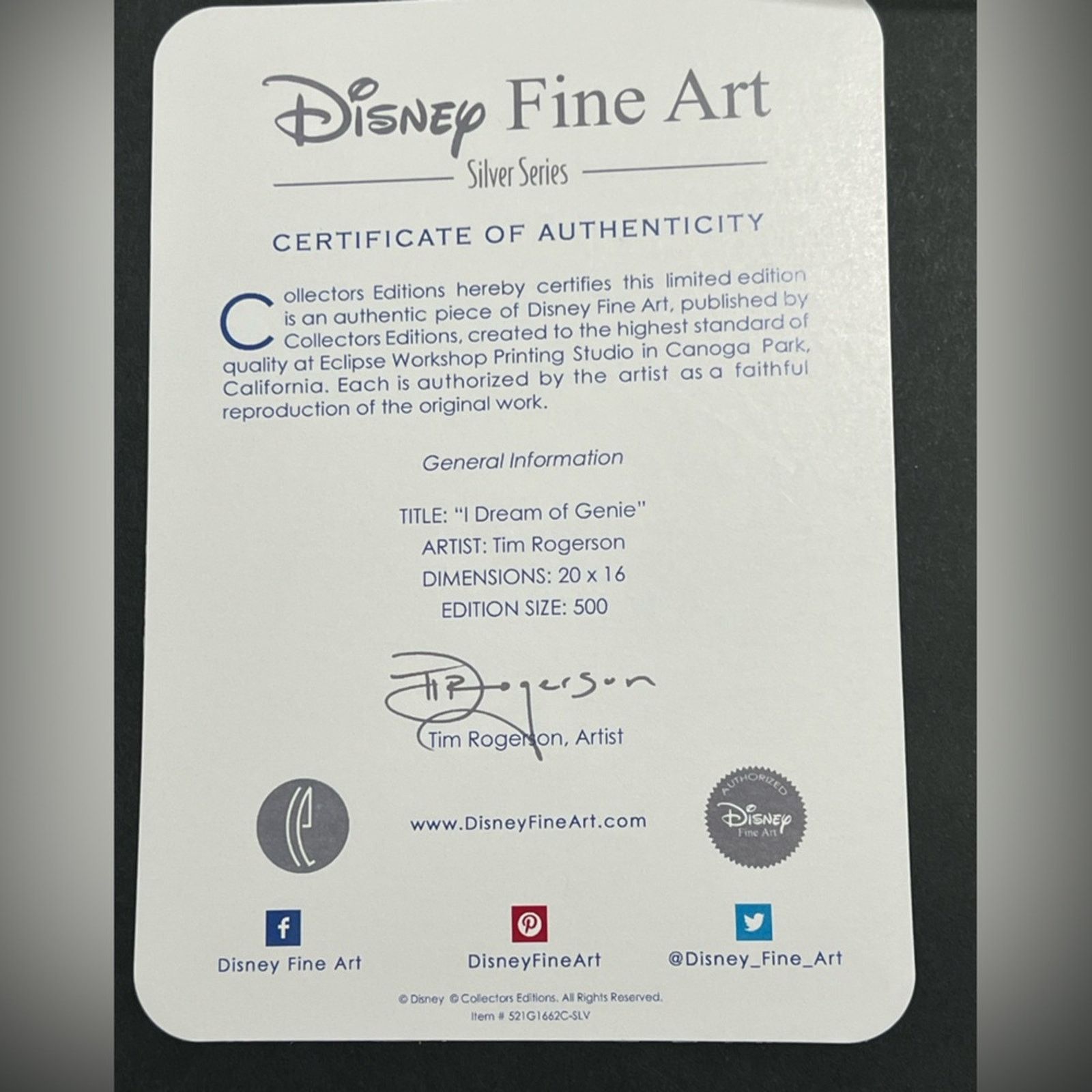 Disney Dream of Genie ALADDIN 16x20 Disney Art - Tim Rogerson $650 Size ONE SIZE - 7 Thumbnail
