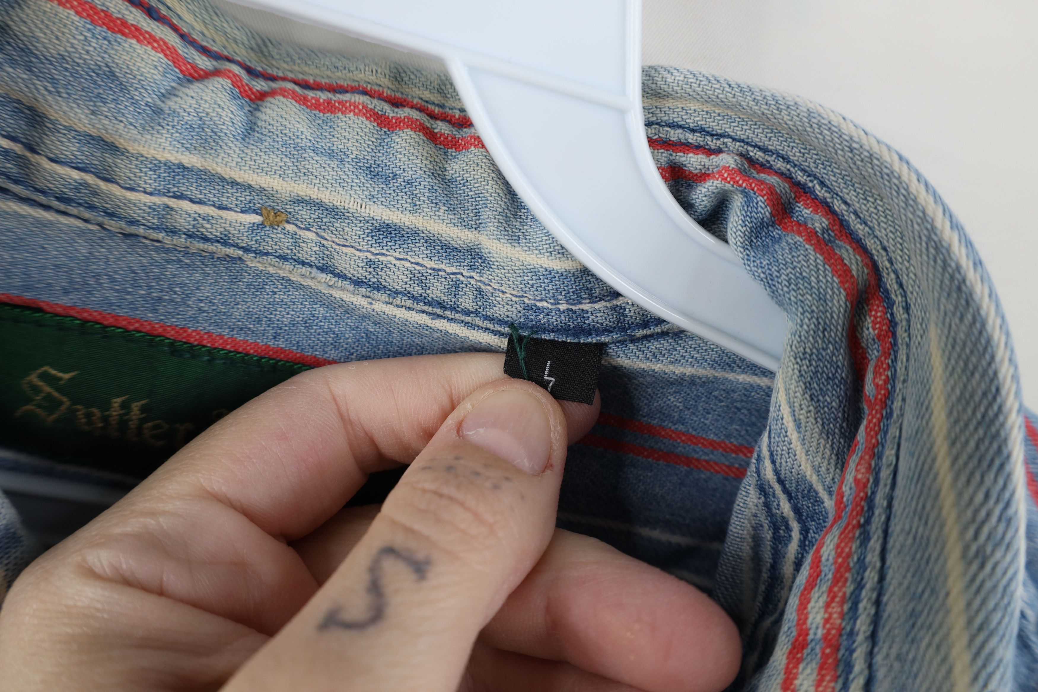 Vintage Vintage 90s Streetwear Striped Denim Jean Button Down Shirt Size US L / EU 52-54 / 3 - 7 Thumbnail