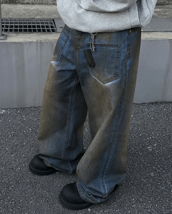 Japanese Brand × Vintage Avant garde reverse front dirty mud dyed jeans pants Size US 34 / EU 50 - 4 Thumbnail