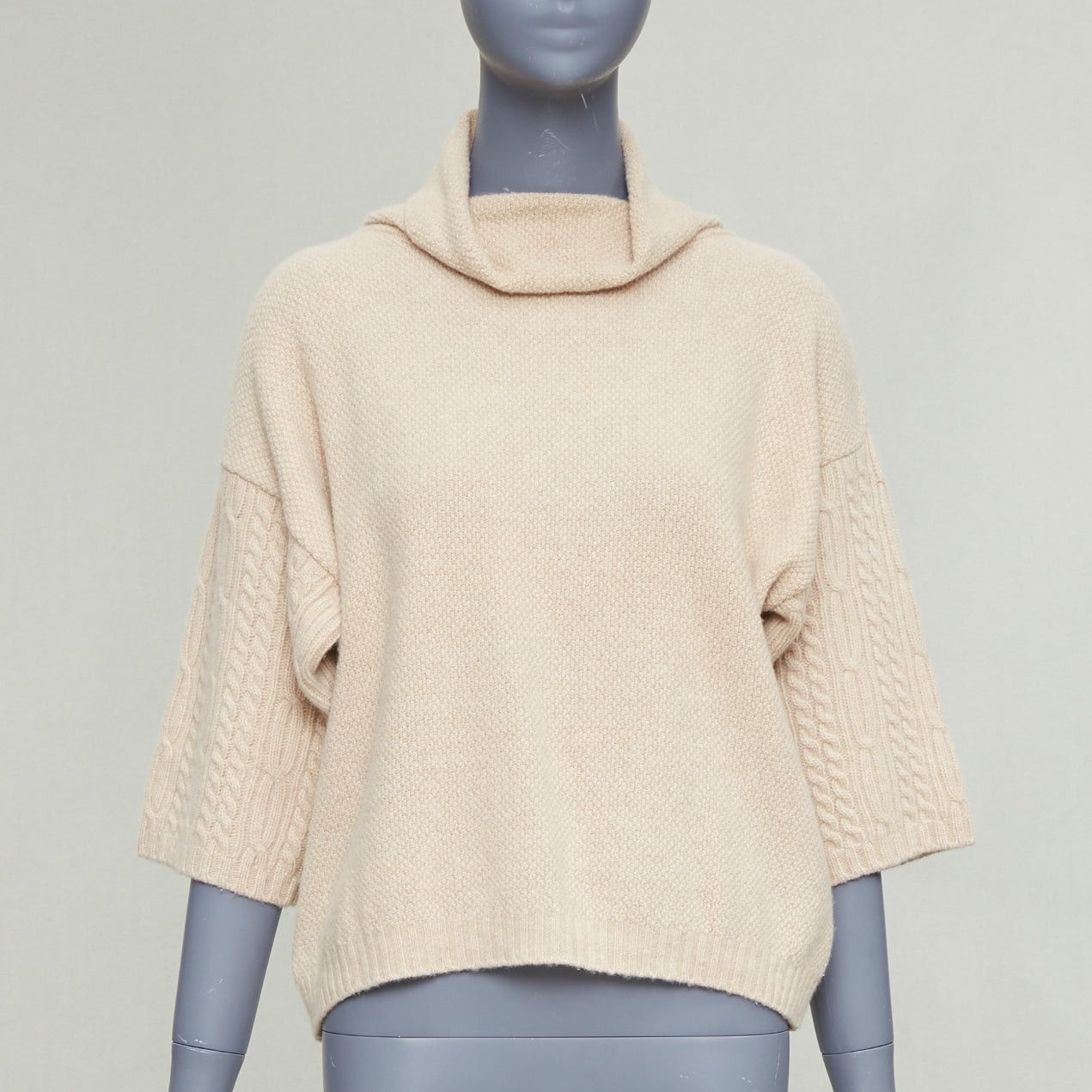 Max Mara MAX MARA beige virgin wool cashmere cable knit sleeve sweater S Size S / US 4 / IT 40 - 1 Thumbnail